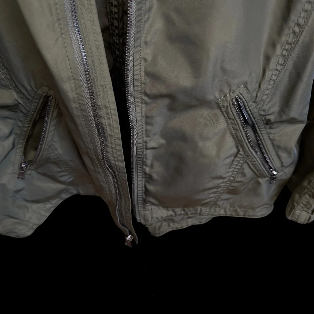 Express Womens Olive Green Lightweight Hooded Windbreaker Jacket Size L #524‎